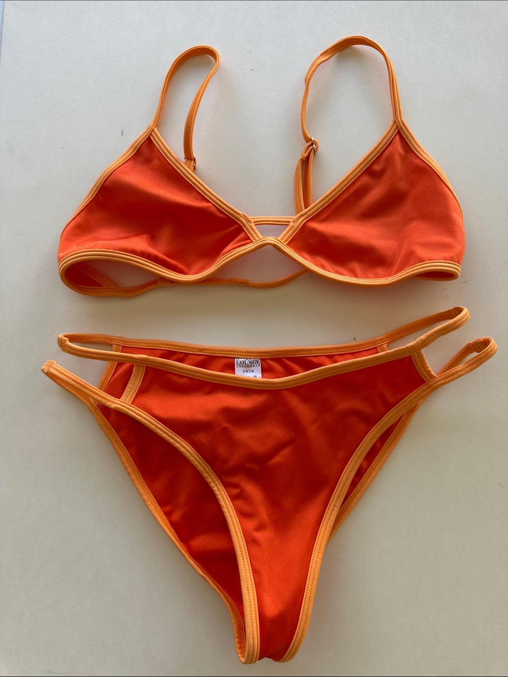 Orange Contrast-Trim Bikini Set